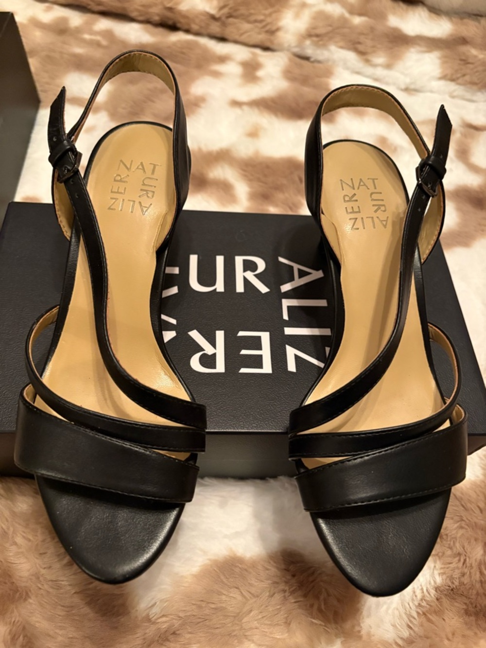 Naturalizer Black Strappy Leather Slingback Heels 7.5 W
